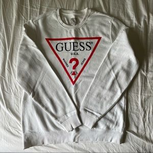 GUESS White Crewneck Sweater with Zip on Side